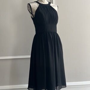 Elegant Black Formal Dress Azazie  Illusion Halter Style Form Fitting Upper Midi